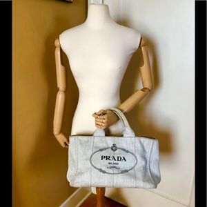 PRADA CANAPA Logos  Light Gray LARGE Canvas Bag